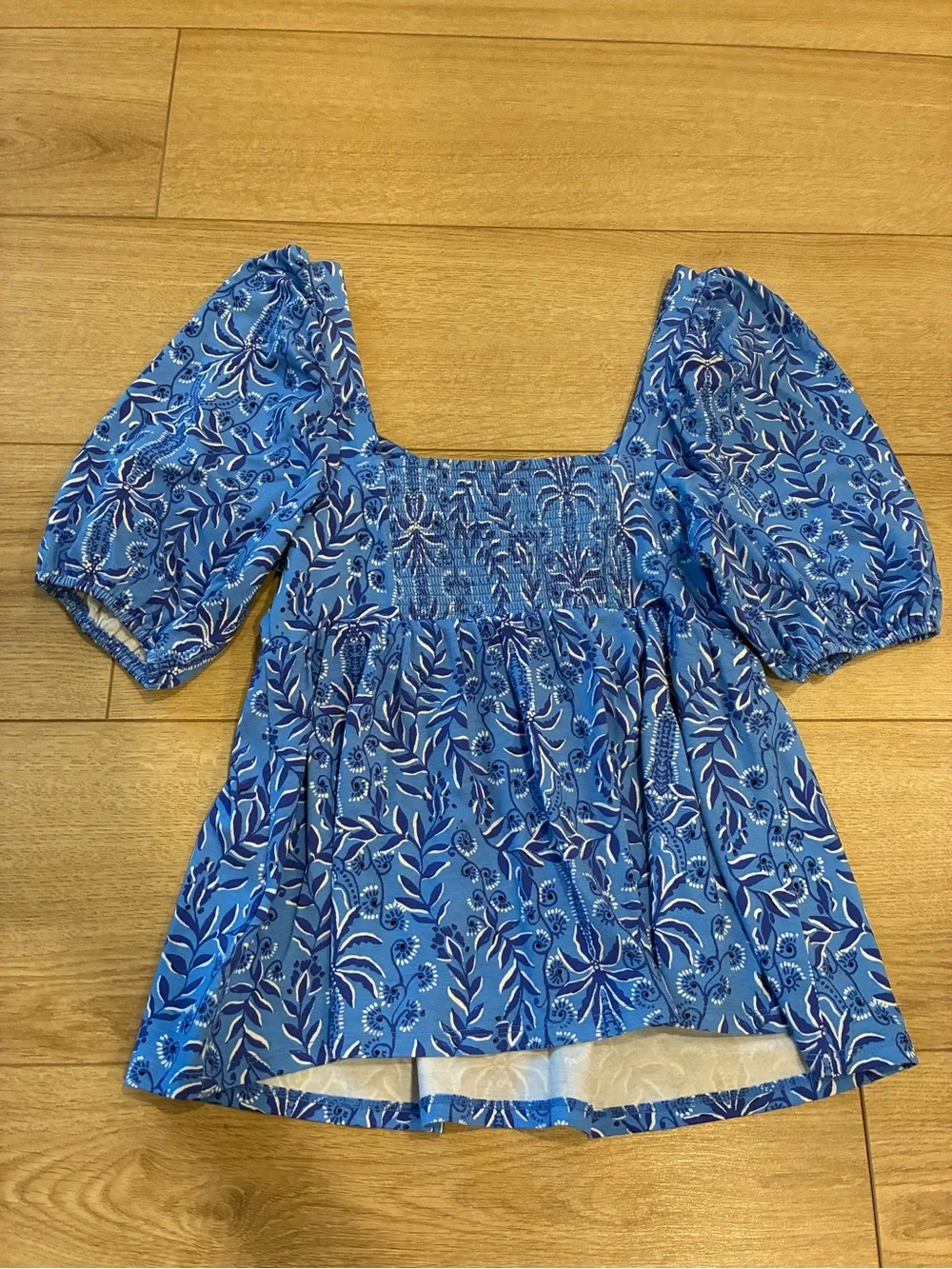 Lilly Pulitzer Women’s Floriana Knit Top Puff Sleeve Blue Floral Size XS